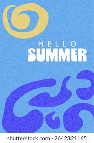 Summer abstract background wave, sea, sun vector hand drawn illustration. Modern design template.