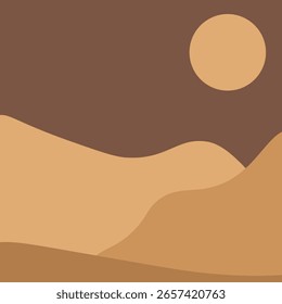 Resumo do verão. Deserto. Ilustração vetorial da paisagem de dunas do deserto com o sol. Arte de cor monocromática ideal para sala de estar decoração de parede de cartão de pôster interior. EPS 10 