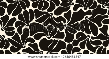 Summer. Abstract Floral Background. Vector seamless pattern of trendy Abstract black Summer flowers. Ideal elegant birthday Wrapping paper interior room wall decor wallpaper modern fabric print 