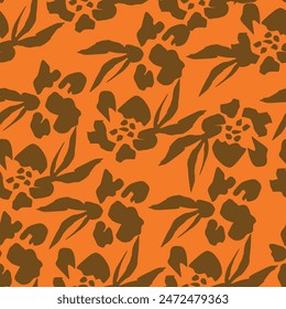 Summer abstract floral groovy floral seamless pattern textile vintage print. retro trippy cute flowers on a beige background.