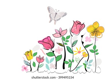 Summer abstract flowers vector background