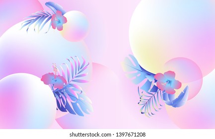 Summer abstract geometric background with palm leaves. Tropical backdrop