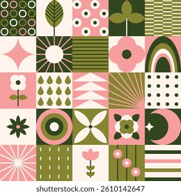 Summer Abstract Geometric Seamless Pattern with Nature Elements