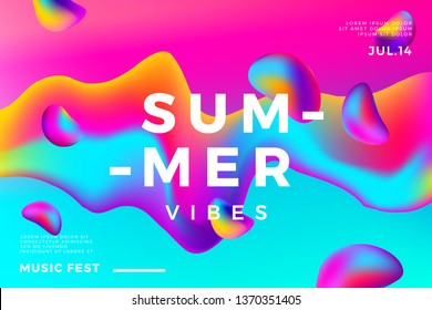 Summer abstract gradient background. Fluid colorful shapes composition. Music fest banner.