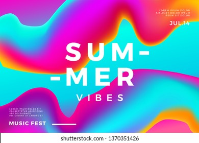 Summer abstract gradient background. Fluid colorful shapes composition. Music fest banner.