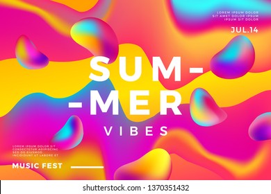 Summer abstract gradient background. Fluid colorful shapes composition. Music fest banner.