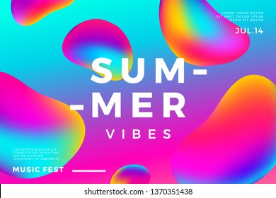 Summer abstract gradient background. Fluid colorful shapes composition. Music fest banner.