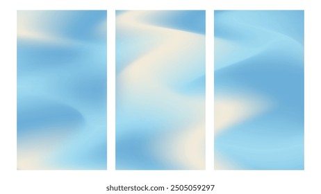 Summer abstract gradient background. White and blue sky colored with wave texture. Design for vertical background banner or social media.