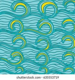 Summer abstract hand-drawn wave pattern. Background can be used for wallpaper, fills, surface texture, scrapbook, party decoration, t-shirt design, card, print, poster, invitation, packaging.