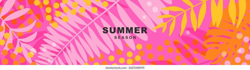 Summer Abstract horizontal Background with bright Tropical Leaves. Modern vector design template for banner, sales, poster, cover, header, social media, fashion advertising
