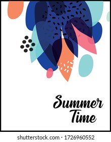 Summer Abstract Leaves Vector Design, illustration design, photo frame, poster design, can change color.