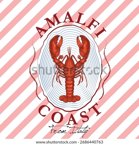 summer abstract lobster cute wavy slogan fashionable wine red glass cocktail spread cute checkered t-shirt logo slogan graphic image typography badge fish lobster