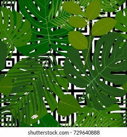 Summer Abstract Seamless Pattern Background with Palm Leaves. Vector Illustration EPS10