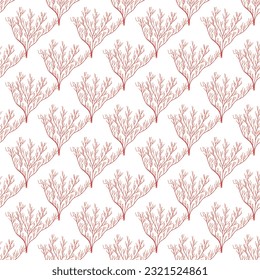 Summer abstract seamless pattern of marine plants. Coral. Marine theme. Print design, wallpaper, packaging. Vector flat illustration.