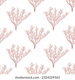 Summer abstract seamless pattern of marine plants.Coral. Marine theme. Print design, wallpaper, packaging. Vector flat illustration.