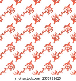 Summer abstract seamless pattern of marine plants. Coral. Marine theme. Print design, wallpaper, packaging. Vector flat illustration.