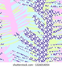 Summer abstract seamless pattern with silhouettes of textured leaves. Collection of tropical sketches. Pastel colors. Hand drawing manual graphics. Great for baby textiles, banners, posters, postcards