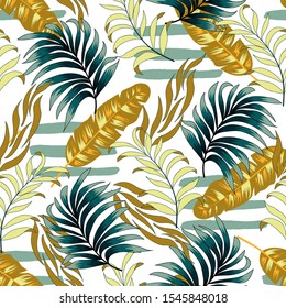 Summer abstract seamless tropical pattern in bright colors on light background. Modern abstract design for fabric, paper, interior decor. Exotic jungle wallpaper.