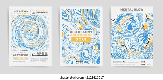Summer Abstract template design with typography for poster, flyer, brochure, placard, presentation or cover. Vector blue and yellow ink and rounded shape background set.