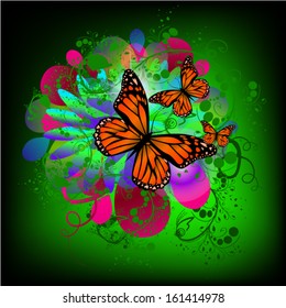 Summer abstraction with butterflies. Vector