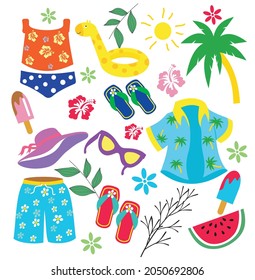 summer accesories vector illustration in the beach