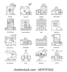 
Summer Accessories Flat Outline Vectors 