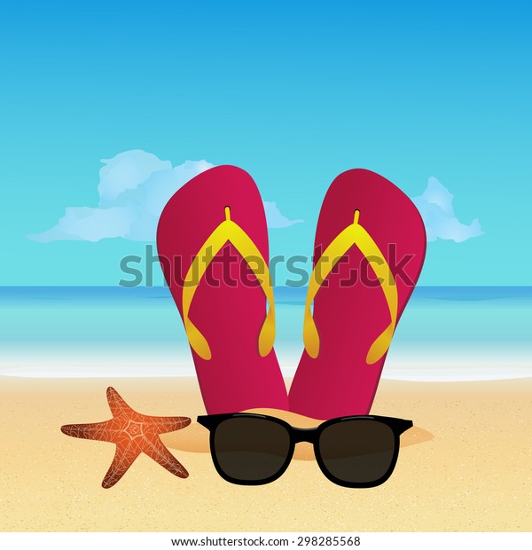Summer Accessories Flip Flops Sunglasses On Stock Vector (Royalty Free ...