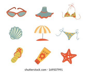 Summer accessories. Vector icons