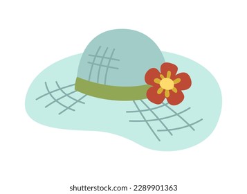 Summer accessory element. Sticker with trendy hat for summer season. Stylish clothes or accessories for beach holiday. Cartoon flat vector illustration isolated on white background