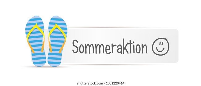 summer action german typography message with blue striped flip flops vector illustration EPS10