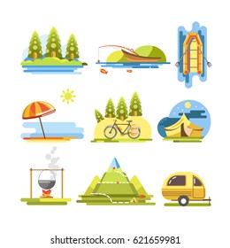 Summer activities colorful vector flat poster on white