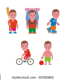 Summer activities, man in 4 variants