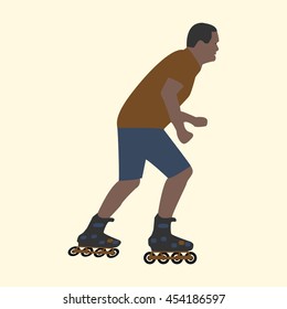 Summer activities man on roller skates flat style