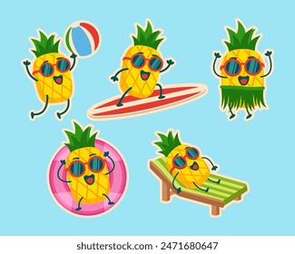 summer activity with pineapple mascot characters