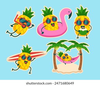 summer activity with pineapple mascot characters