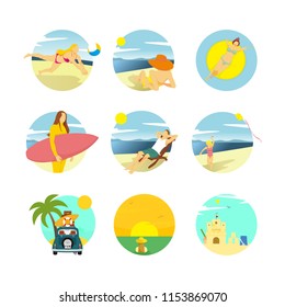 Summer Activity Scenery Illustration Design Template Set
