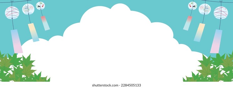 Summer Ad Banner Template of Blue Sky with Clouds and Various Wind Chimes