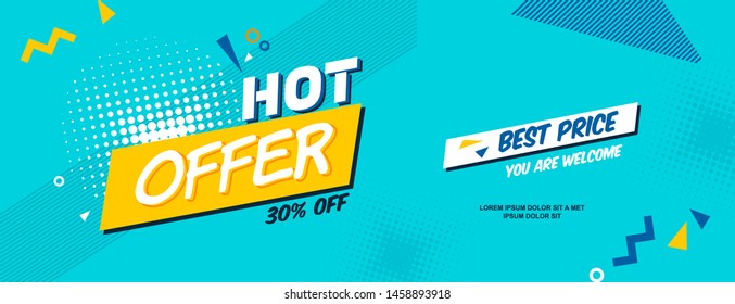 Summer ad sale banner in pop-art style. Bright colorful text and shapes for your summer specials. Vector background template.