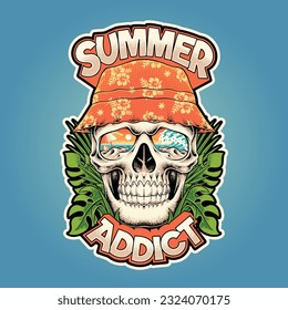 summer addict skull hand-drawn illustration design