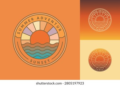 Summer Adventur Sunset Ocean Waves Badge perfect for vacation and travel themes