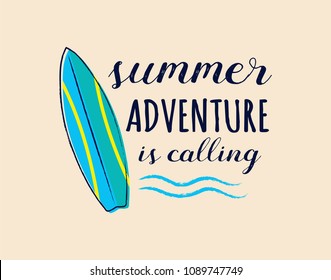 Summer adventure is calling. Funny summer element with text - concept of a banner. Vector.