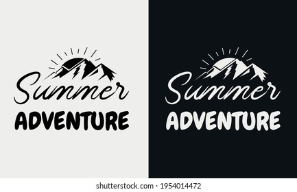 summer adventure ,hello summer calligraphy, hand drawn lettering illustration vector