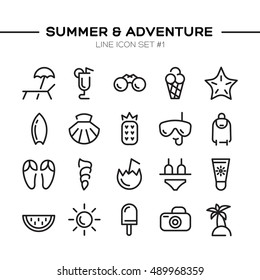 Summer and adventure icons set