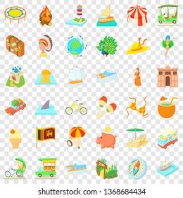 Summer adventure icons set. Cartoon style of 36 summer adventure vector icons for web for any design