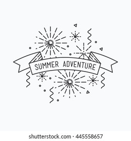 Summer adventure. Inspirational vector illustration, motivational quotes typographic poster design in flat style, thin line icons for frame, greeting card, e-mail newsletters, web banners