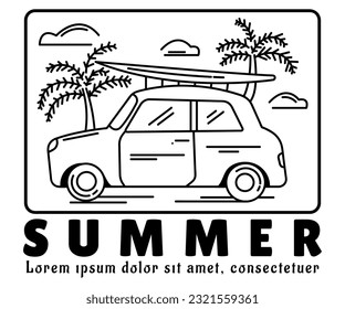 Summer and Adventure Landscape Hand Drawn Sketch for Vacation Theme with Monoline Design