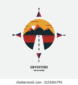 summer adventure logo with mountain and compass design
