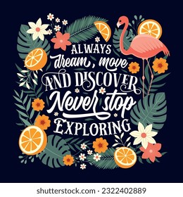 Summer adventure quote post with tropical elements