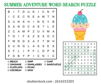 Summer Adventure Word Search Puzzle