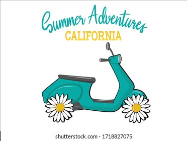 summer adventures california vector design vintage car design lettering positive quote yellow car retro with quote lettering daisy an vintage car hand drawn design  fashion style motivational quote 